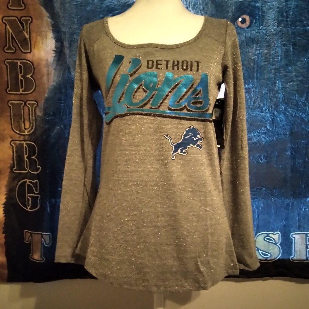 NFL Detroit Lions Women's Long Sleeve Jersey, Medium, Silver